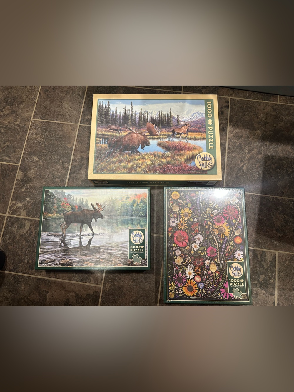 Cobble Hill 1000+ Piece Puzzles - Scenic Moose & Floral Sets
